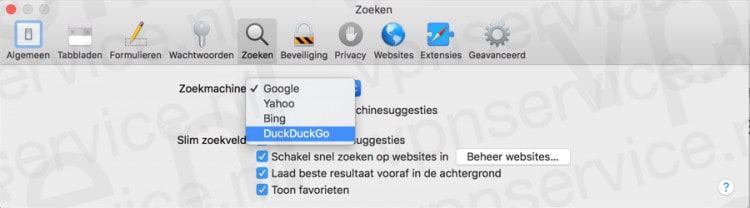 DuckDuckGo als standaard zoekmachine instellen in Apple Safari